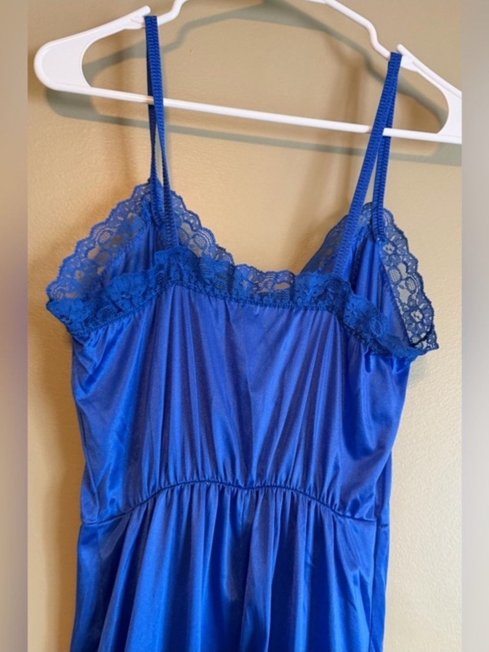 Vintage 80s Lady Cameo Royal Blue Nylon Lace Lounge Jumpsuit M - Picture 6 of 10